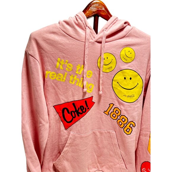 Coca Cola Women’s Pink Pullover Hoodie Coke It's the Real Thing Sweatshirt Sz M - Picture 2 of 7